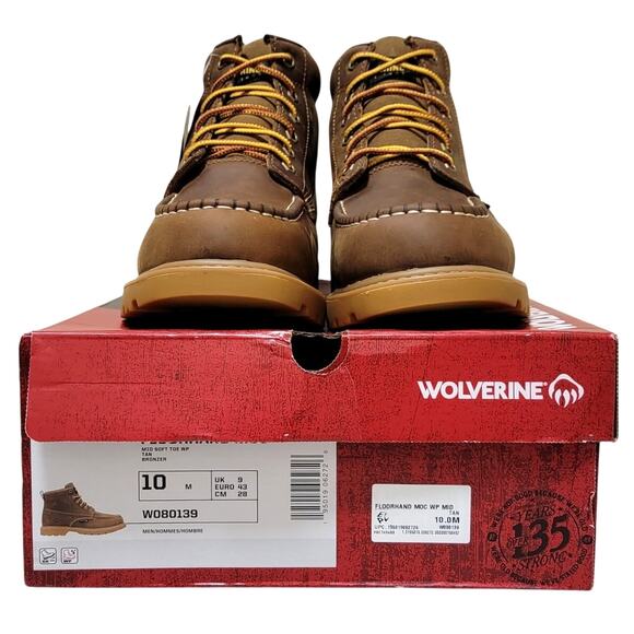 Wolverine Floorhand Moc Toe 6" Waterproof Work Boots Size US 10M Tan Leather GRX - Picture 5 of 5